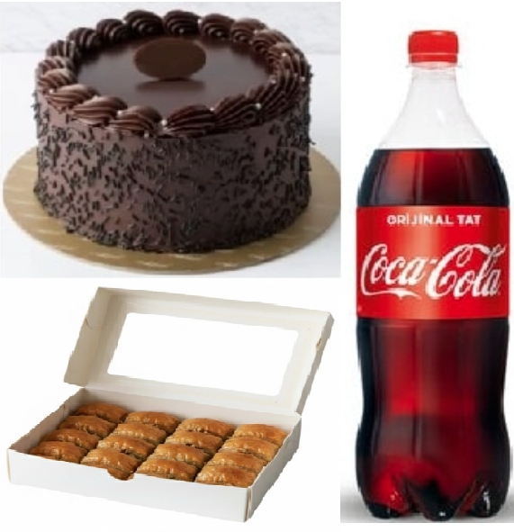 2-3 Kişilik Çikolatalı Yaş Pasta (1 Adet), 1 kg Cevizli Baklava (1 Adet), 1 Litre Kola (1 Adet) Samsun pasta