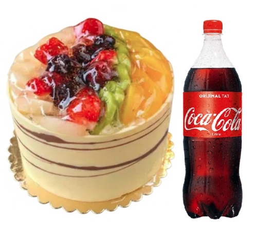 4 ile 6 kişilik karışık mevsim meyveli yaş pasta 1 lt cola gerçek meyve dolgulu taze ürün. Samsun pasta