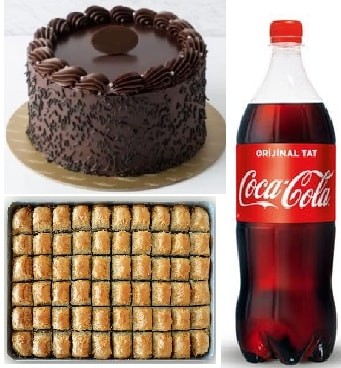 Lezzet Şöleni: Klasik Çikolatalı Pasta 1 kg Baklava ve Cola Samsun pasta