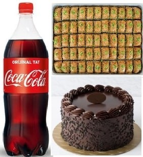 Taze Çikolatalı Yaş Pasta 1 kg Antep Fıstıklı Baklava ve Cola Set Samsun pasta